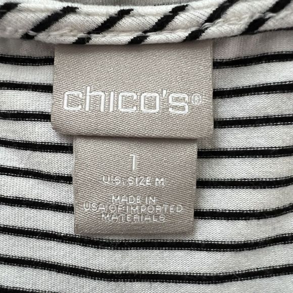 Chicos Shirt Womens Medium 1‎ Black White Stripe Twist Front Tee Basic Casual - Picture 6 of 6